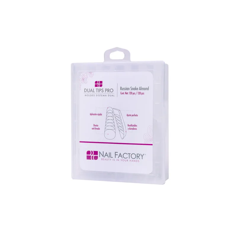 [NFTIP1PZ0500] Dual Tips Pro Russian Snake Almond Nail Factory | Tips Moldes para Dual System | Número 0 al 11 | 120 pz