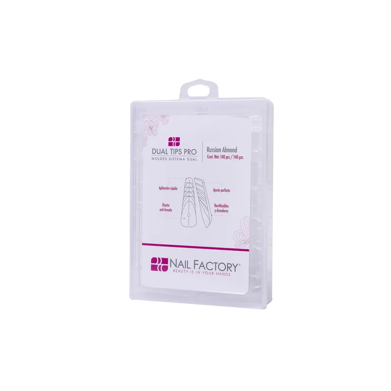 [NFTIP1PZ0501] Dual Tips Pro Russian Almond Nail Factory | Tips Moldes para Dual System | Número 0 al 13 | 140 pz