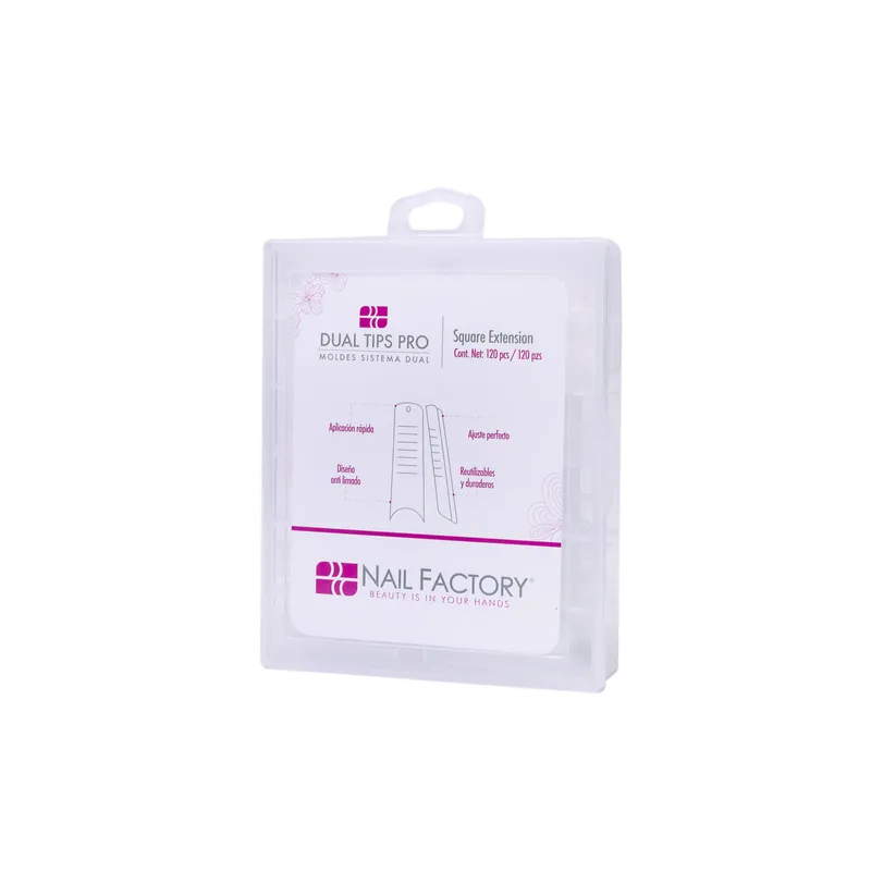 [NFTIP1PZ0502] Dual Tips Pro Square Extensión Nail Factory | Tips Moldes para Dual System | Número 0 al 11 | 120 pz
