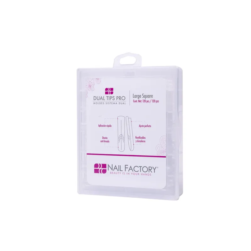 [NFTIP1PZ0503] Dual Tips Pro Large Square Nail Factory | Tips Moldes  para Dual System | Número 0 al 11 | 120 pz