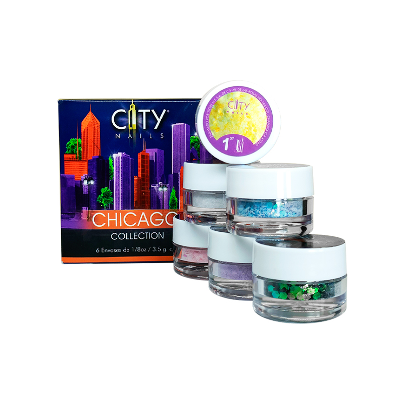 [CNCOL1PZ0001] Colección Chicago City Nails | Polvo Acrílico con Variedad en Tonos para Construcción de Uñas Acrílicas | 0.12 Oz c/u.