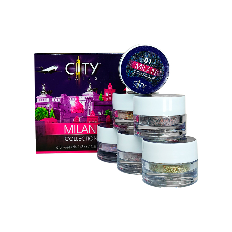 Colección Milán City Nails | Polvo Acrílico con Variedad en Tonos para Construcción de Uñas Acrílicas | 0.12 Oz c/u.