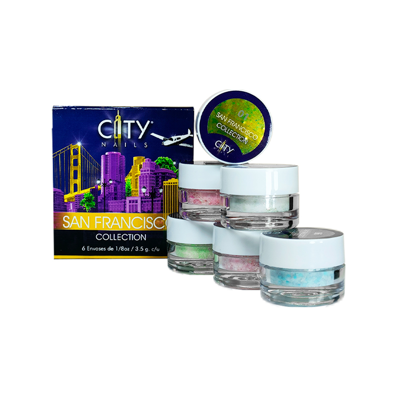 [CNCOL1PZ0004] Colección San Francisco City Nails | Polvo Acrílico con Variedad en Tonos para Construcción de Uñas Acrílicas | 0.12 Oz c/u.