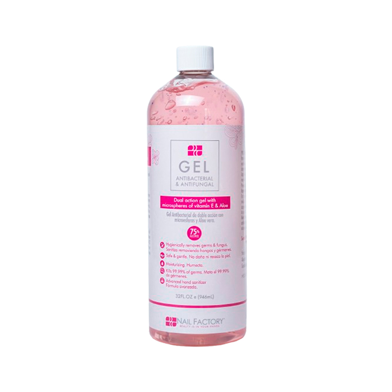 Gel Anti Bacterial Nail Factory | Con 75% de Alcohol y Aloe Vera | 32 Oz
