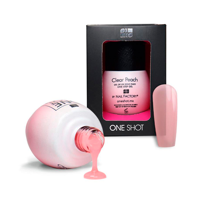 One Shot Sheer Clear Peach | Gel Semipermanente de Uso Híbrido en 1, 2 o 3 pasos | Efecto Traslúcido | 10 ml