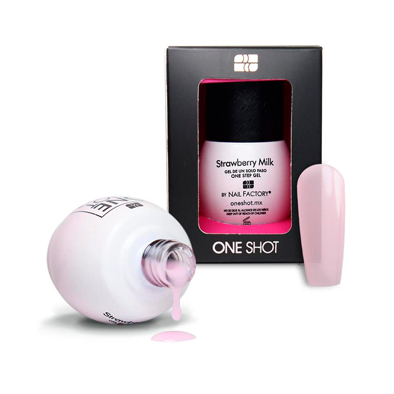 One Shot Strawberry Milk | Gel Semipermanente de Uso Híbrido en 1, 2 o 3 pasos | Efecto Traslúcido | 10 ml
