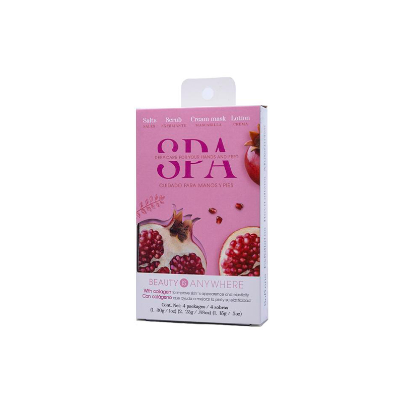 Spa Nail Factory | Aroma Granada | De uso Individual con sales, exfoliante, mascarilla y crema | 4 sobres