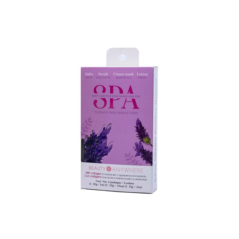 Spa Nail Factory | Aroma Lavanda | De uso Individual con sales, exfoliante, mascarilla y crema | 4 sobres