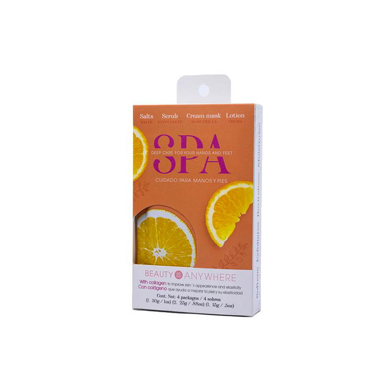 [NFTRA1PZ0027] Spa Nail Factory | Aroma Naranja | De uso Individual con sales, exfoliante, mascarilla y crema | 4 sobres