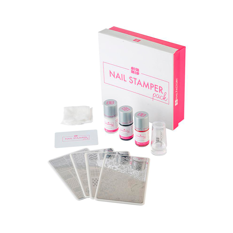Kit Stamper Nail Factory 3 Pinturas+4 Placas+stamper+gasas