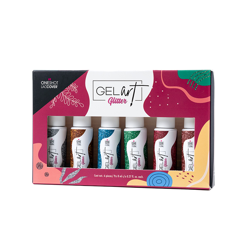 [LCCOL1PZ0019] Colección Glitter Gel Art One Shot | Gel Semipermanente para Nail Art | 6 Tonos Distintos | 0.27 Oz c/u
