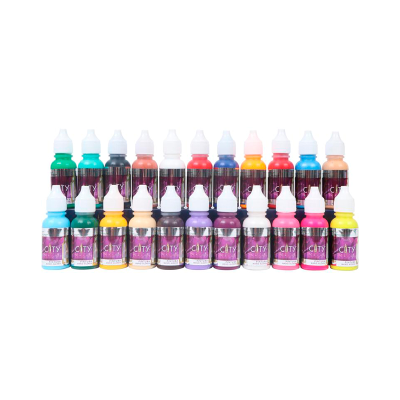 [CNDEC1PZ0001] Kit Pinturas Acrílicas City Nails | Para Técnica Mano alzada Diseño de Uñas | 22 Colores Distintos | 0.5 Oz c/u