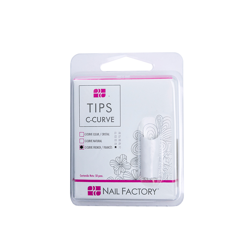 Tips Curve C Nail Factory | Fabricados con Plástico ABS de Alta Calidad | Número 05 | French | 50 pz