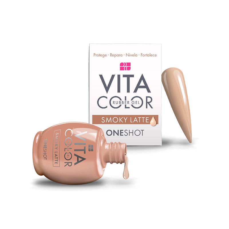 One Shot Vita Color Smoky Latte |  Rubber Gel para Uñas Adicionado con Calcio y Vitaminas | 14 ml