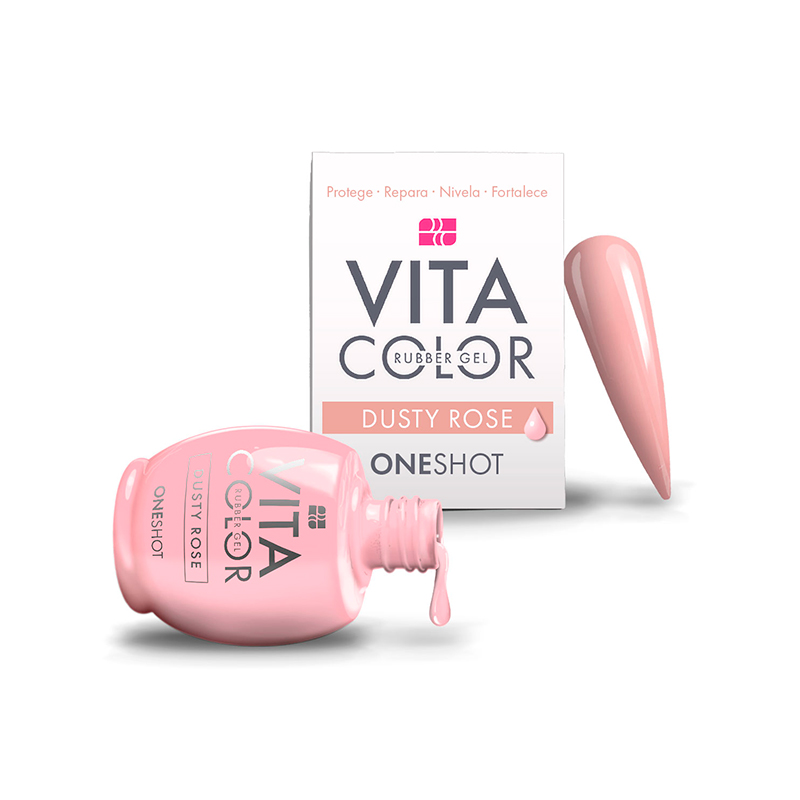One Shot Vita Color Dusty Rose |  Rubber Gel para Uñas Adicionado con Calcio y Vitaminas | 14 ml