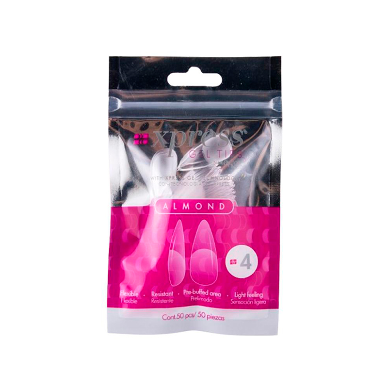 Xpress Gel Tips Almond Nail Factory | Tips de Gel para Sistema Soft Gel |Número 4 | 50 pz