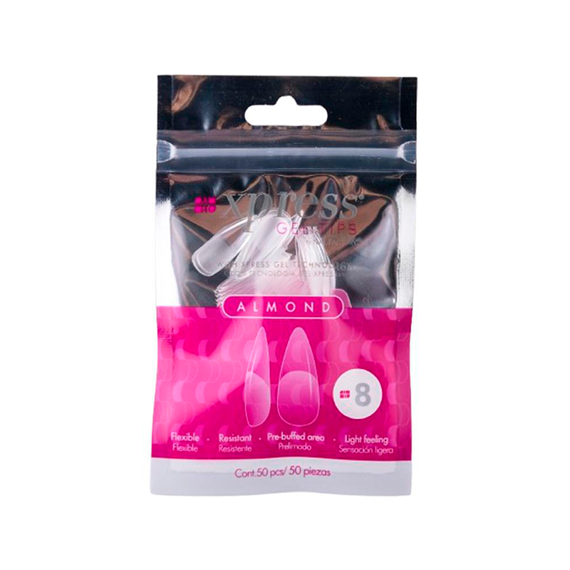 Xpress Gel Tips Almond Nail Factory | Tips de Gel para Sistema Soft Gel |Número 8 | 50 pz