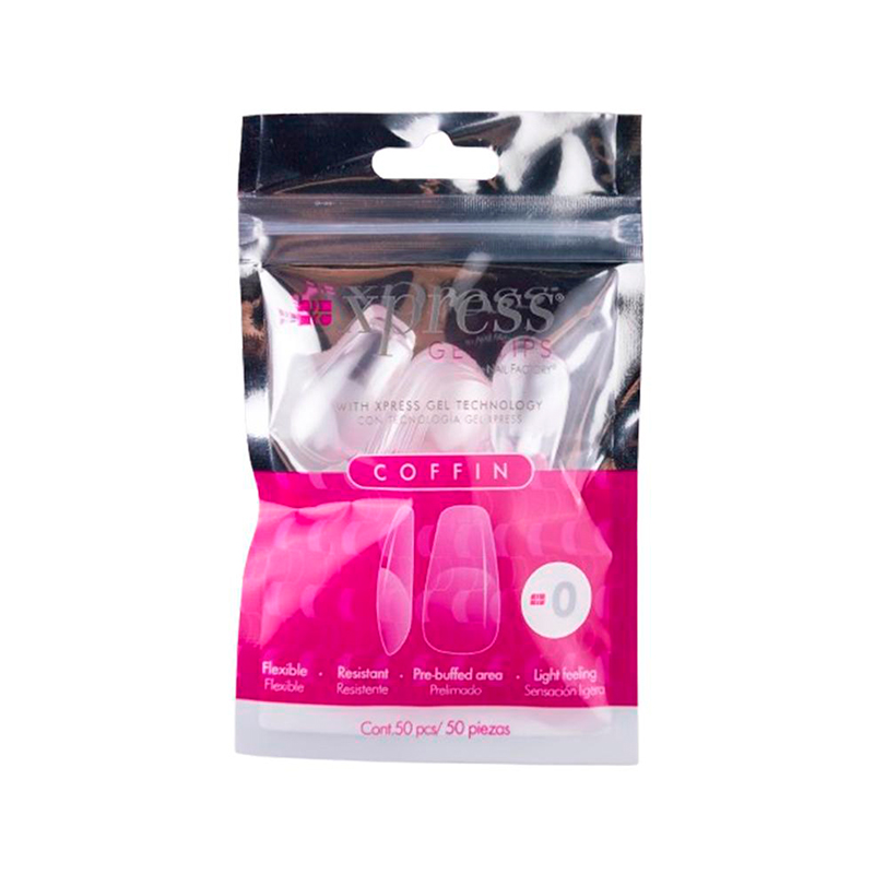 [NFTIP1PZ0400] Xpress Gel Tips Coffin Nail Factory | Tips de Gel para Sistema Soft Gel |Número 0 | 50 pz