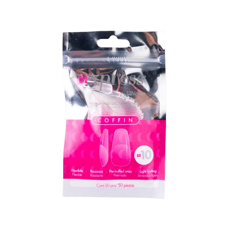 [NFTIP1PZ0410] Xpress Gel Tips Coffin Nail Factory | Tips de Gel para Sistema Soft Gel |Número 10 | 50 pz