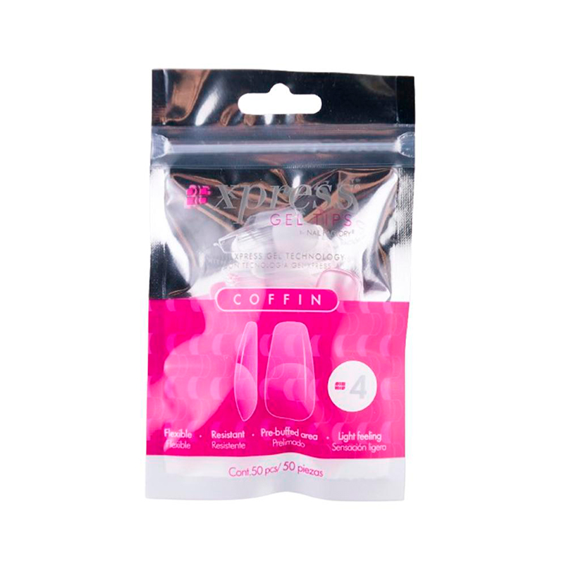 [NFTIP1PZ0404] Xpress Gel Tips Coffin Nail Factory | Tips de Gel para Sistema Soft Gel |Número 4 | 50 pz