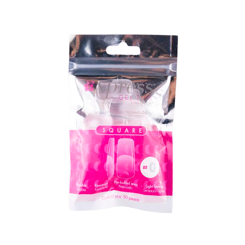 [NFTIP1PZ0422] Xpress Gel Tips Square  Nail Factory | Tips de Gel para Sistema Soft Gel |Número 0 | 50 pz