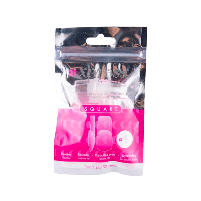 [NFTIP1PZ0423] Xpress Gel Tips Square  Nail Factory | Tips de Gel para Sistema Soft Gel |Número 1 | 50 pz