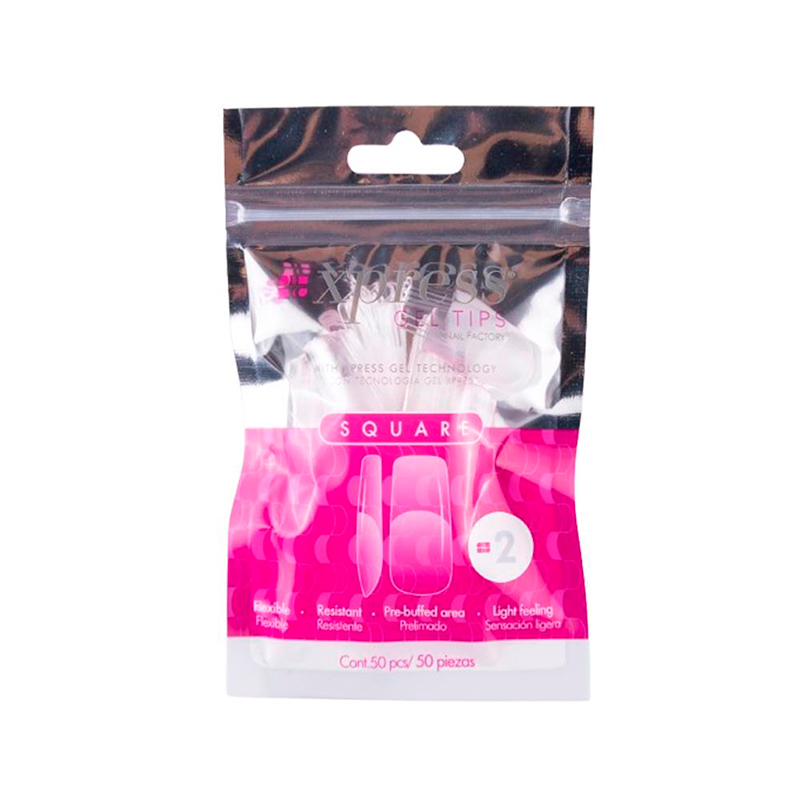 Xpress Gel Tips Square  Nail Factory | Tips de Gel para Sistema Soft Gel |Número 2 | 50 pz