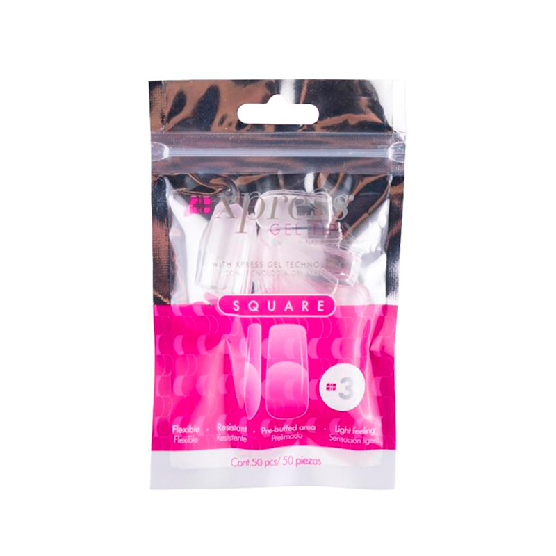 [NFTIP1PZ0425] Xpress Gel Tips Square  Nail Factory | Tips de Gel para Sistema Soft Gel |Número 3 | 50 pz