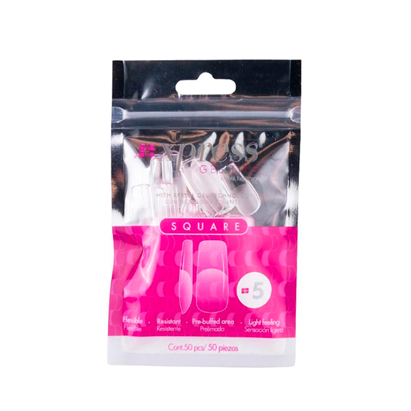 [NFTIP1PZ0427] Xpress Gel Tips Square  Nail Factory | Tips de Gel para Sistema Soft Gel |Número 5 | 50 pz