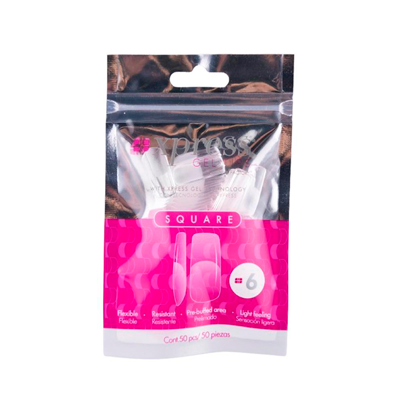 Xpress Gel Tips Square  Nail Factory | Tips de Gel para Sistema Soft Gel |Número 6 | 50 pz