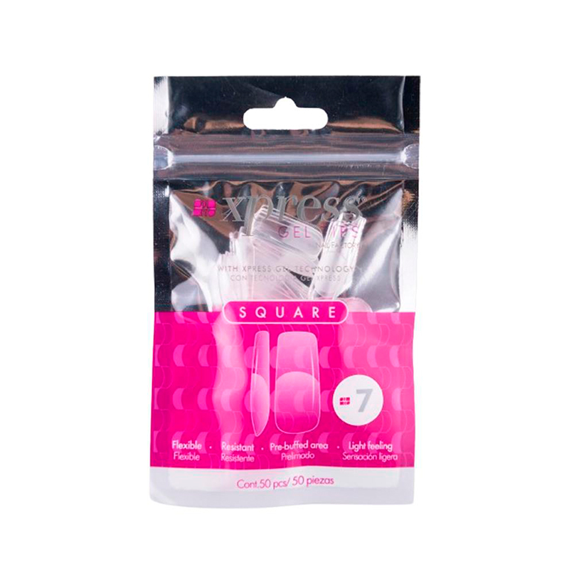 [NFTIP1PZ0429] Xpress Gel Tips Square  Nail Factory | Tips de Gel para Sistema Soft Gel |Número 7 | 50 pz