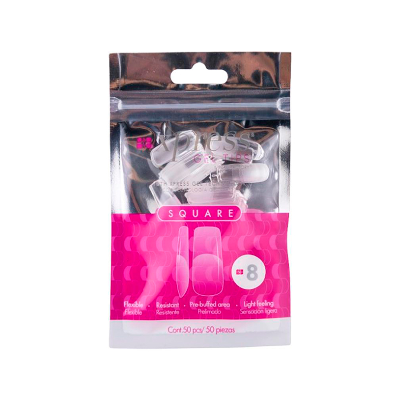 [NFTIP1PZ0430] Xpress Gel Tips Square  Nail Factory | Tips de Gel para Sistema Soft Gel |Número 8 | 50 pz
