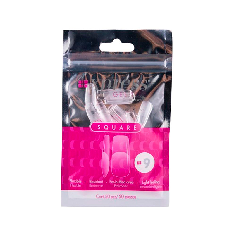 [NFTIP1PZ0431] Xpress Gel Tips Square  Nail Factory | Tips de Gel para Sistema Soft Gel |Número 9 | 50 pz