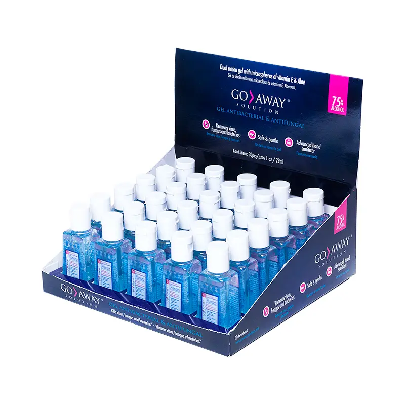 [NFKIT1PZ0026] Display Gel Sanitizante para Manos con Vitamina E - 75 mL - Protección Antifúngica – 30 Pzas