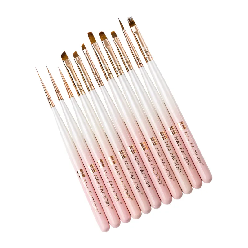 [NFPIN1PZ0020] Pinceles Line Art Nail Factory | Kit con 11 pinceles Liner, Stroke, Ovalado, Art Liner y Fade Brush con Cerdas Sintéticas y Mango de Madera