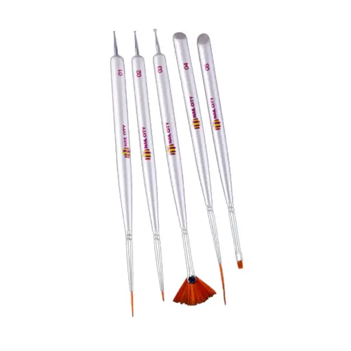 Pinceles Mano Alzada City Nails |Kit con 5 pinceles, Liner, Stroke y Abanico con Punteador Incluido